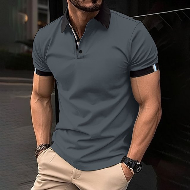 ylioge Mens Shirts Short Sleeve Golf Tees Shirt Office Work Pullover Button Collared Casual Color-Block Loose Comfort Tshirts Tops