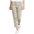 thumbnail image 1 of Yuyuzo Womens Cotton Linen Slacks Plus Size Lounge Pants Drawstring Waist Straight Leg Trousers Solid Color, 1 of 4