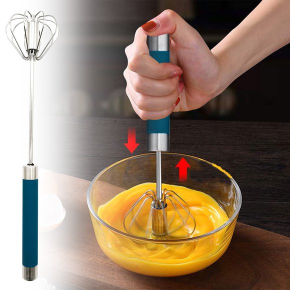 Qiopertar Wire Spring Whisk, Semi Automatic Handheld Whisk with Food Grade Stainless Steel, Quick Mix Beater for Eggs Coffee Cream, Dark Blue
