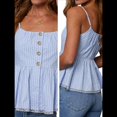 thumbnail image 3 of Women's Striped Sleeveless Peplum Top Ruffle Hem Ruched Bust Camisole Blue XL, 3 of 7