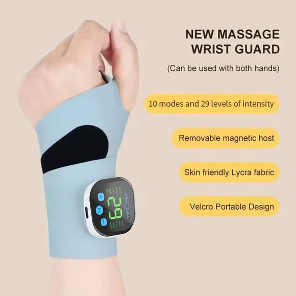 Carpal Tunnel Wrist Massager, Rechargeable & Detachable Wrist Massager with 10 Modes and 29 Intensities, Ergonomic Surround Support, Adjustable Thumb Ring