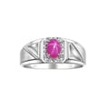 thumbnail image 1 of RYLOS Men's Rings Sterling Silver Classic 7X5MM Oval Gemstone & Diamond Ring Star Ruby July Birthstone Rings For Men Size 9, 1 of 7