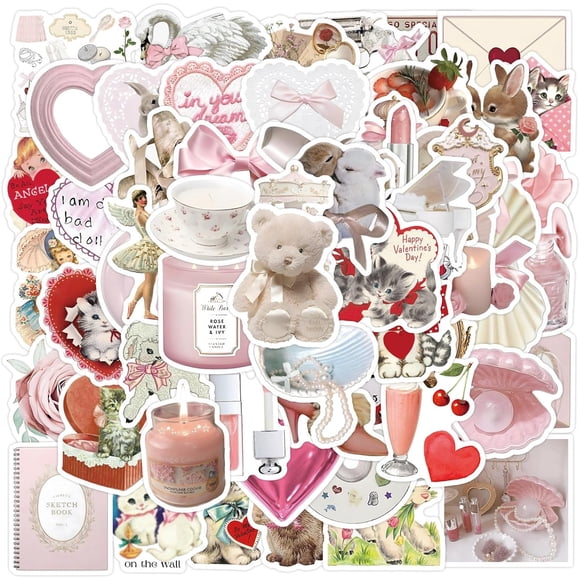60 Pcs Cute Vinyl Laptop Stickers - Waterproof Aesthetic Stickers Pack, Pink Stickers for Girls, Perfect for Water Bottles, Notebooks, Laptops, Phones & Guitars