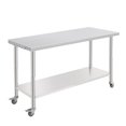 thumbnail image 1 of Table de Travail en Acier Inoxydable NSF - 60x24x35 Pouces - Tablette Inférieure Réglable, avec Roulettes, Bord Arqué, Crochet pour Outils, Sans Pare-Chocs Arrière, pour Restaurant et Maison, 1 of 6