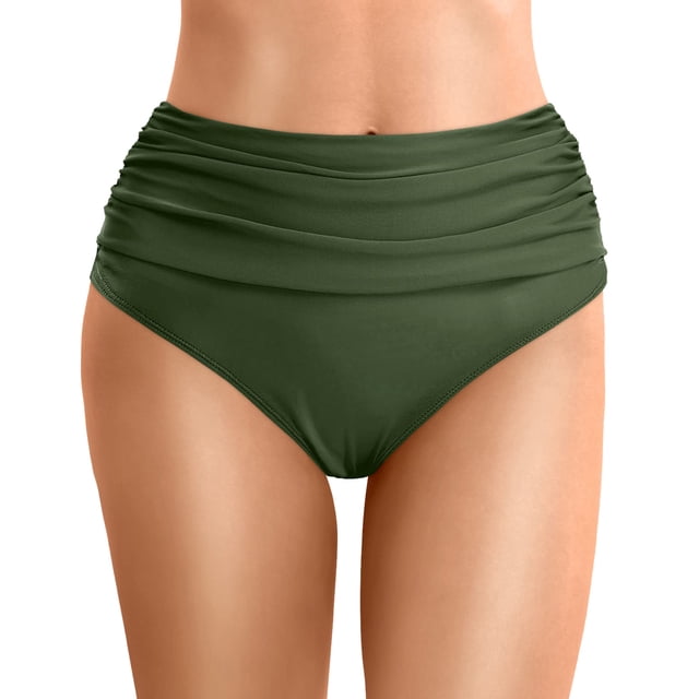 FYEGRE Women's High Waisted Bikini Bottom Tummy Control Ruched Bathing Suit Swim Bottom Army Green XL