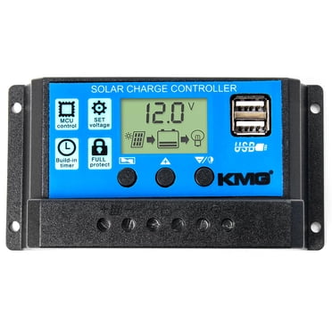 KMG Contrôleur de Chargeur Solaire 30A, Panneau Solaire 12V/24V, Régulateur Intelligent de Pile PWM avec Double Port USB, Écran LCD, Protection contre les Surcharges