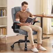 COOLHUT PU Leather Ergonomic Office Chair, Mid Back Home Computer Chair with Flip-up Armrest, Adjustable Height & Back Support, 360° Swivel Gaming Chair with Wheels & Rocking Function, Space Saving