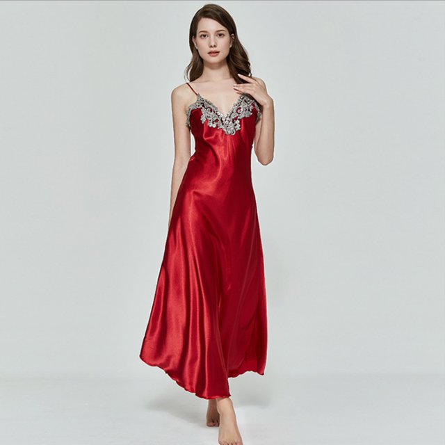 FortuneWomen Robe de Nuit à Bretelles à Col en V Chemise de Nuit Tenue de Sommeil Sans Manches Longue Robe