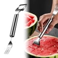 thumbnail image 4 of Hearth & Gear 2 In 1 Fruit Fork Slicer Stainless Steel Fruit Forks Slicer Summer Portable Fruit Cutting For Family Parties Camping Plate Mat Set 4 round Table Kitchen Mats for Table Small Kitchen, 4 of 7