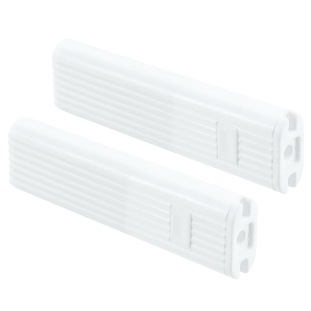 Uxcell 2 Pack Cord Weight Spare, POM Square Blinds Handle Tensioner in white. Designed for curtain chains, these weights add stability and prevent chains from being blown away. Made of durable POM material, each handle measures 102x32x13mm and features a 43mm installation hole diameter. Suitable for roller, Roman, vertical, and pleated blinds.