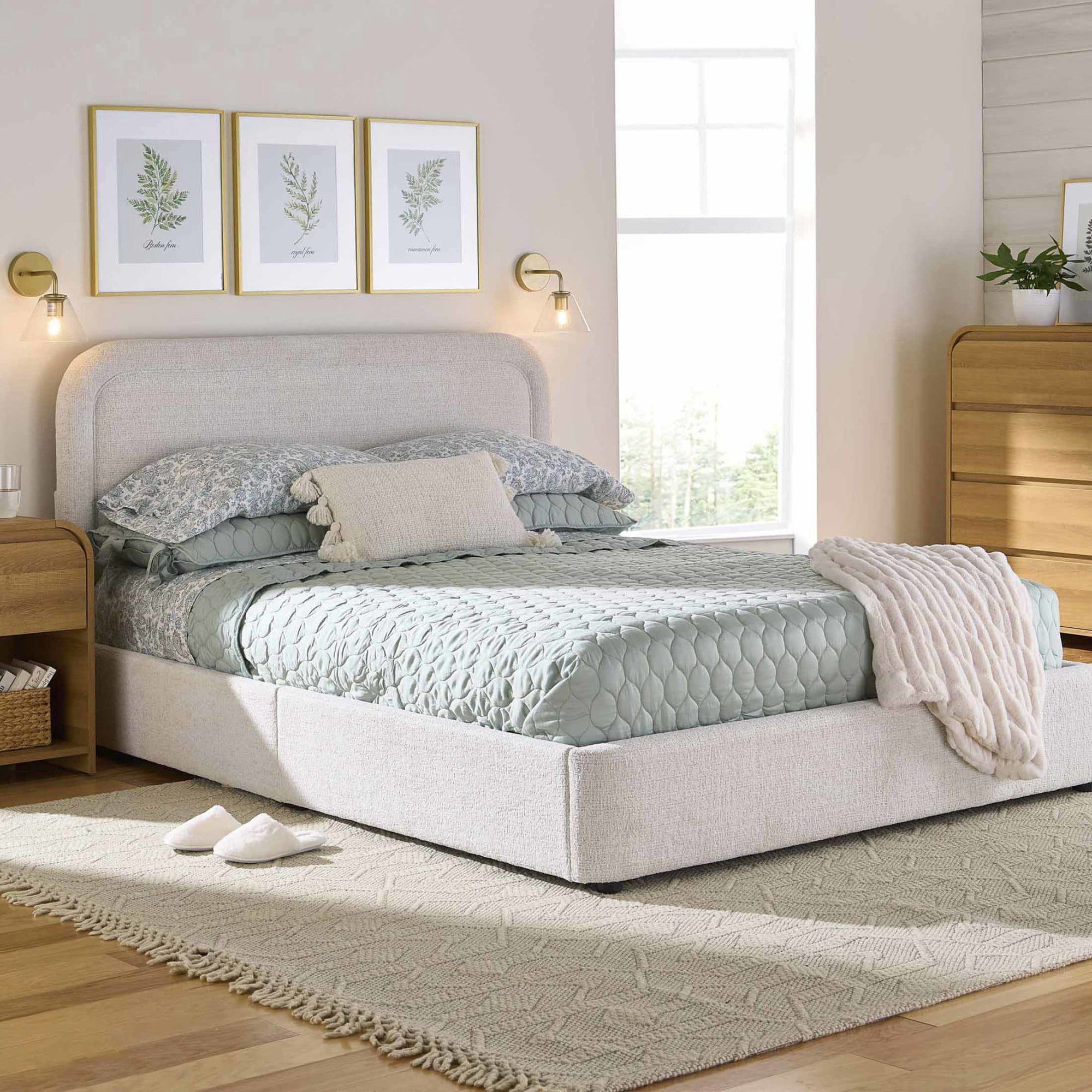 Lit plateforme double Juliet en tissu bouclé – Better Homes & Gardens, couleur ivoire