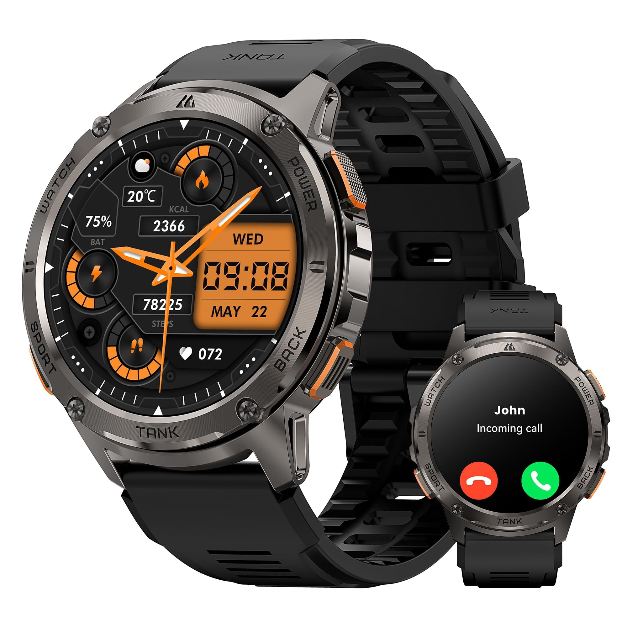 AMAZTIM Smart Watches for Men,60 Days Extra-Long Battery, Rugged Military Bluetooth Call(Answer/Dial Calls),1.43" Ultra HD AMOLED
