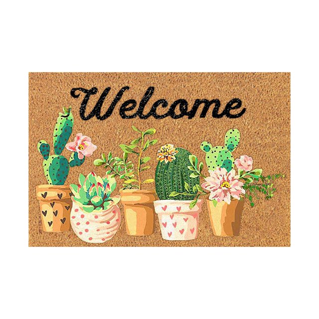 Front Door Rugs Indoor Entrance Coir Door Mats Cute Doormat Waterproof Summer Outdoor Rug Non Slip Doormat Easy to Clean Perfect for Indoor and Outdoor Use, 16x24 Inch Green Plant Pattern