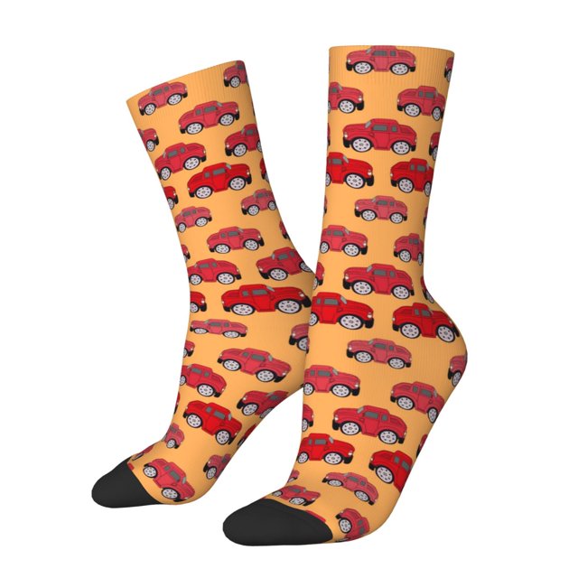 Lsque Chaussettes Montantes pour Hommes Imprimées Voitures Rouges, Chaussettes en Coton Douces, Durables, Respirantes et Évacuant l'Humidité avec Contrôle des Odeurs