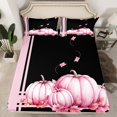 thumbnail image 1 of YST Drap-Housse Citrouille d'Automne Format Simple pour Enfants Adultes Ensemble de Literie Récolte d'Automne Joyeuse Action de Grâce Draps Feuilles d'Érable Draps avec 1 Taie d'Oreiller, Rose Noir, 1 of 5