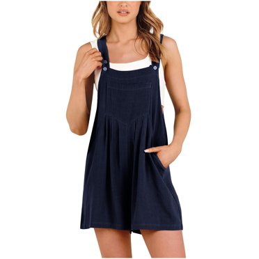 Besolor Women's Short Overalls Summer Romper Casual Button Straps Loose Wide Leg Bib Overalls Jumpsuit with Pockets