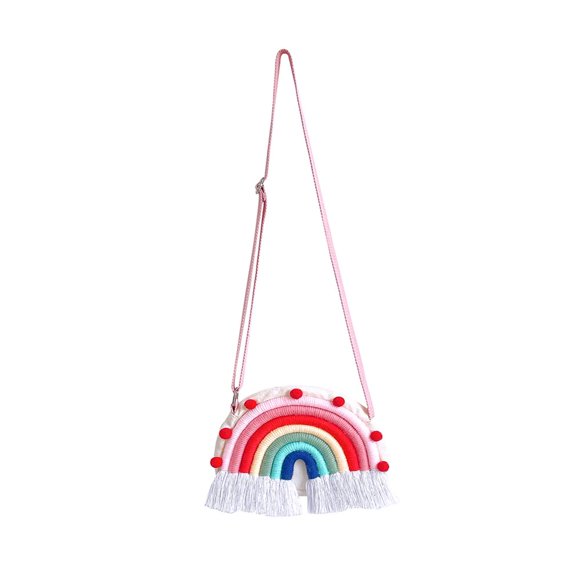 Sac Arc-en-Ciel en Coton Tissé pour Enfants avec Franges Aussi pour Décoration Suspendue à la Maison