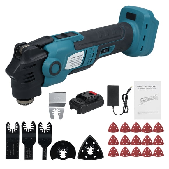 Lepmerk 20V Brushless Oscillating Multi-Tool Kit with 6 Speed Settings, 19000 RPM, Includes Battery, Charger, Sanding Pad, 15 Sandpapers, and Various Saw Blades - Ideal for DIY Projects and
