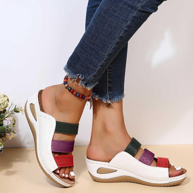 LSLJS Women's Ladies Platform Colorblock Casual Roman Slippers Wedge Corrective Sandals, Women's Slippers