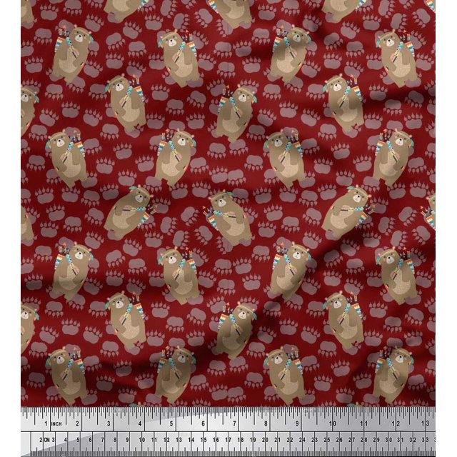 Soimoi Cotton Voile Fabric Footprint,Bear & Arrow African Decor Fabric Printed Yard 56 Inch Wide