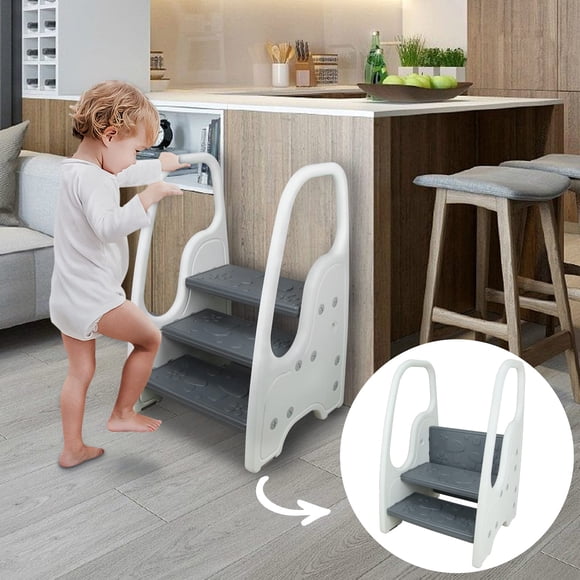 Toddler Step Stool for Bathroom Sink Adjustable Kids 3 Step Stool with Handles and Safety Non-Slip Pads Toddler Kitchen Stool Hel