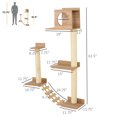 thumbnail image 3 of PawHut Wall Mounted Cat Tree with Scratching Post Condo Bridge Cat Climbing Shelves Furniture, Brown, 3 of 10