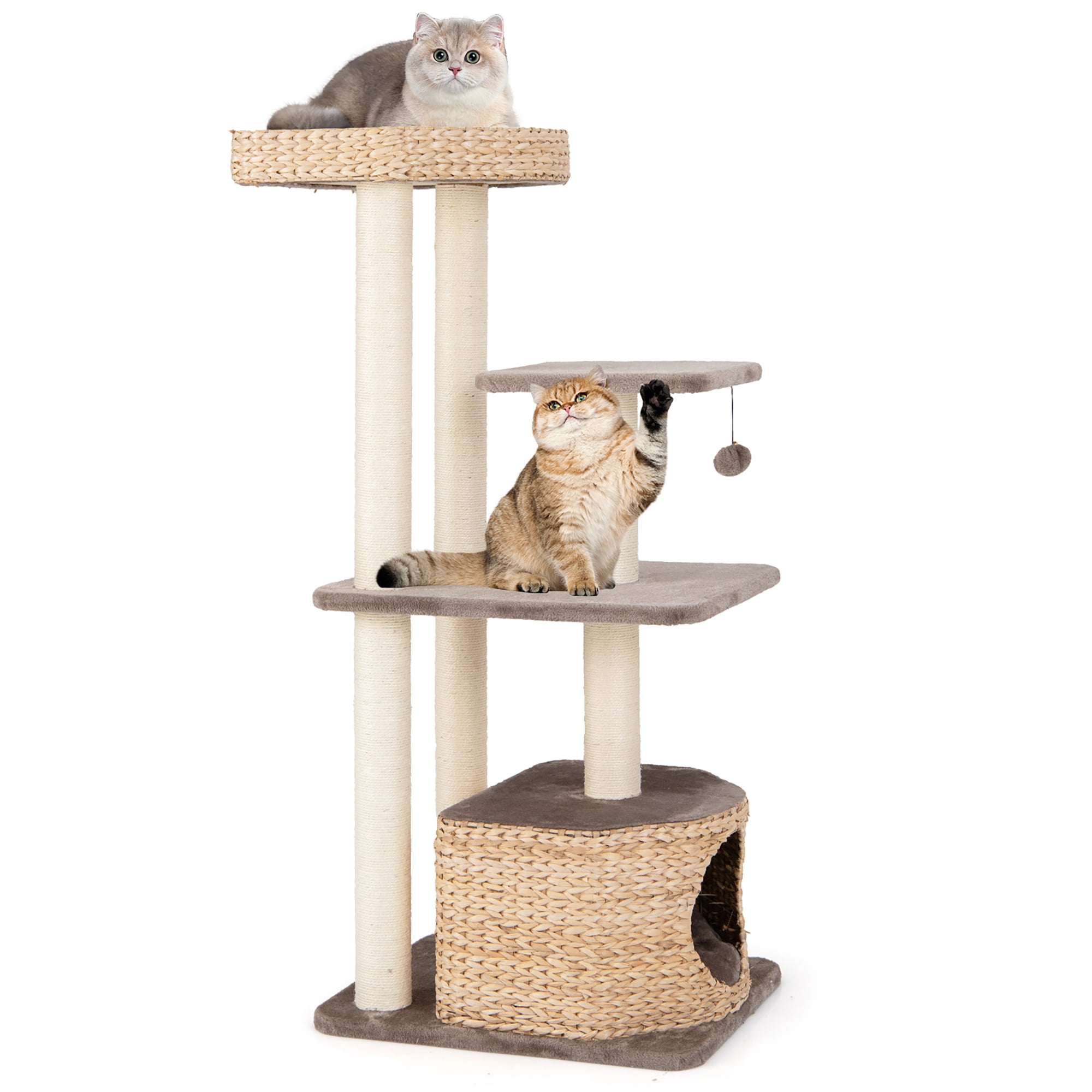 Gymax 52'' Cattail Cat Tower w/ Sisal Scratching Posts Perch