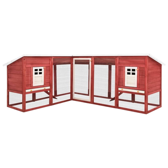 vidaXL Clapier Extérieur avec Enclos Rouge et Blanc en Bois de Sapin Massif
