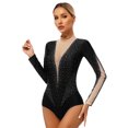 thumbnail image 1 of RUNQHUI Women's Long Sleeve Gymnastics Leotard Shiny Rhinestone Bodysuit for Acrobattics Performance 04Black M, 1 of 7