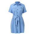 thumbnail image 4 of adviicd Robe Athlétique pour Femmes Robe d'Été Décontractée Col en V Manches à Volants Taille Haute Smockée Midi Bleue,L, 4 of 5