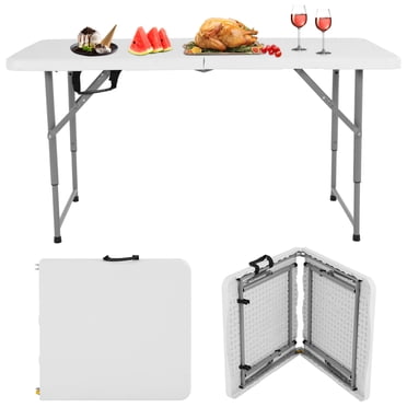NiamVelo Table Pliante de 4 Pi en Plastique, Tables Portatives avec Poignée, Table de Camping à Hauteur Réglable pour Maison, Bureau, Fête, Pique-Nique, Blanc