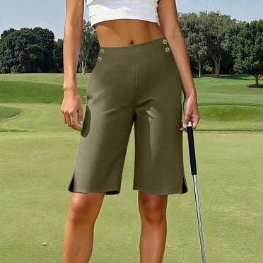 Soki Bermudas Longs pour Femmes avec Poches, Taille Haute, Longueur Genou, Shorts pour Femmes pour la Marche Athlétique
