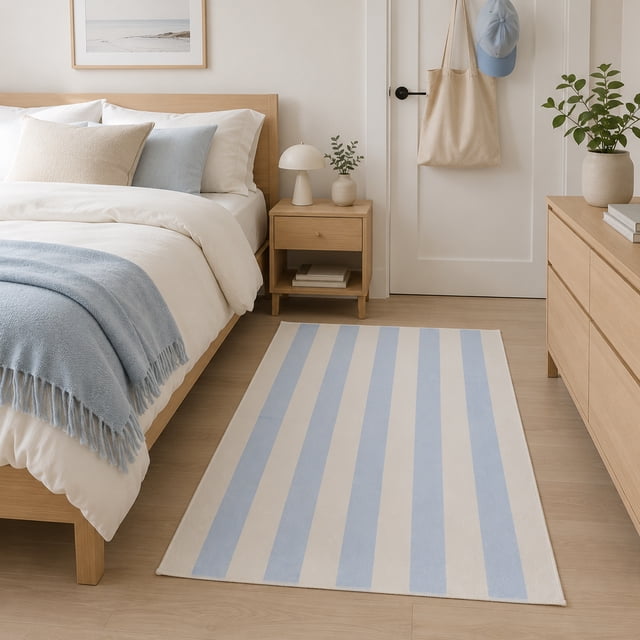 Collective Essentials Washable Rug 24x48" Blue Stripe