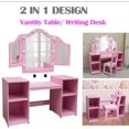 thumbnail image 5 of Princess Vanity Table and Chair Set for Girls with Tri-Folding Mirror, Touch Light Vanity Desk with 4 Storage Shelves & High Back Chair, Convertible to Writing Desk,Gift for Girls ﻿, 5 of 5