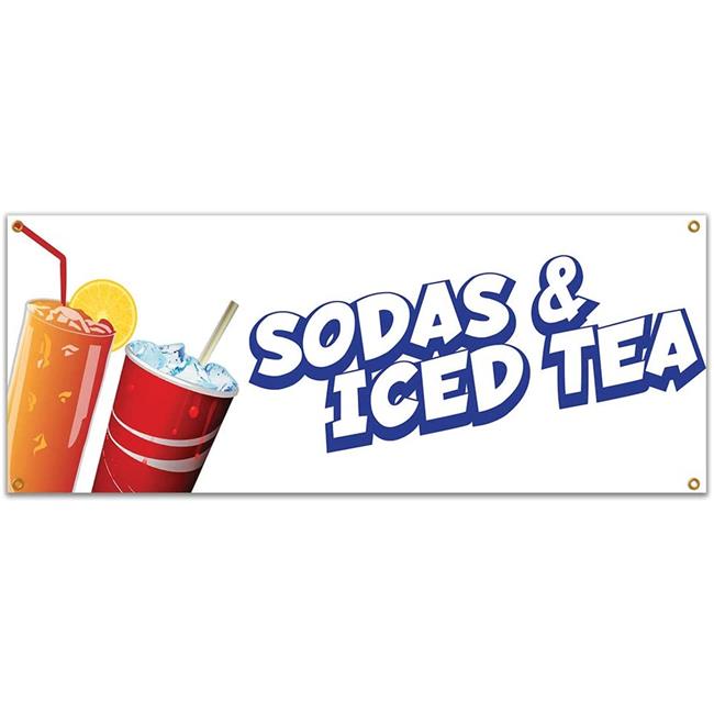 SignMission B-Sodas & Iced Tea19 Bannière de Thé Sodas & Iced avec Support de Concession Camion de Nourriture Simple Face