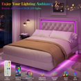 thumbnail image 3 of GloryStar Smart LED Floating Bed, Boucle Upholstered Platform Frame with Diamond Headboard and Solid Wood Slats, 3 of 8
