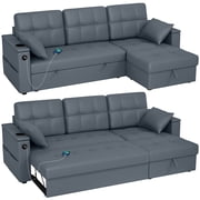 HOMCOM Sofa Bed, Pull Out Sleeper Couch with USB Ports, Chaise Storage