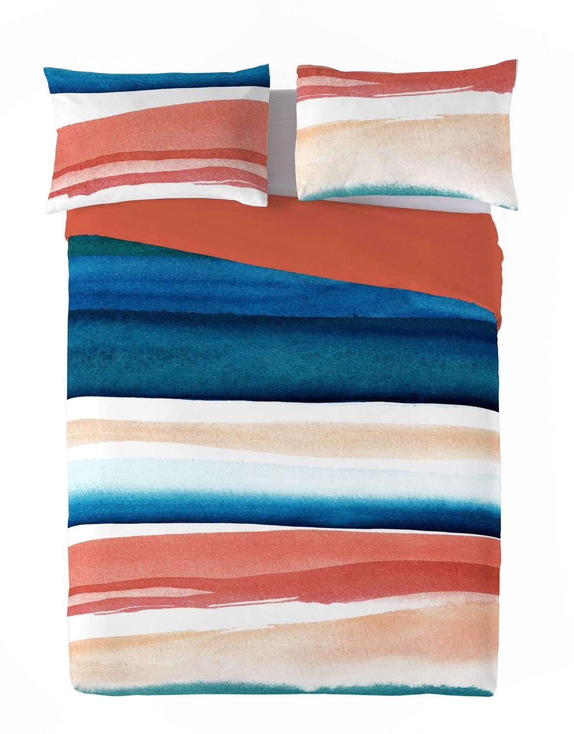 Ensemble de housse de couette 3 pièces Dilara à rayures aquarelles de Gouchee Home – Réversible corail et bleu