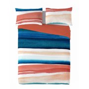 Gouchee Home Dilara Watercolor Stripe 3-Piece Queen Duvet Cover Set – Reversible Coral & Blue