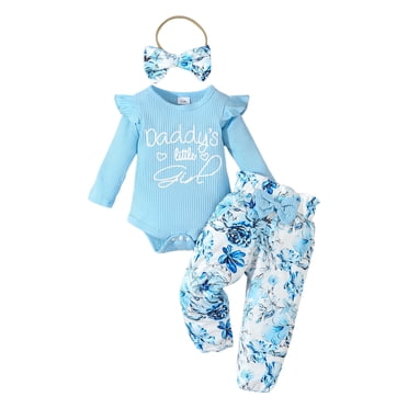 Zanarzt Vêtements d'Hiver pour Bébé Fille Vêtements d'Automne et de Printemps pour Bébé Fille Tenue Mignonne Barboteuse Tricotée à Volants à Manches Longues Ensemble Bleu Ciel,0-3 Mois