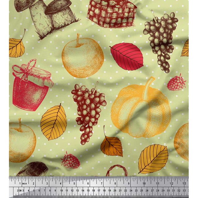 Soimoi Modal Satin Fabric Mushroom,Grapes & Fresh Print Sewing Fabric Yard 42 Inch Wide