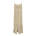 thumbnail image 3 of Tauxra Robe Maxi Sans Manches à Col en V pour Femmes, Robe Dos Nu à Bretelles Spaghetti Ajustables avec Ourlet à Volants, Robe Longue Décontractée Plissée Unie, 3 of 6