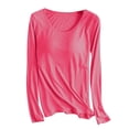 thumbnail image 1 of AherBiu Hauts Grande Taille pour Femmes Automne Manches Longues Haut de Pyjama Doux avec Soutien-Gorge Intégré Col Ras du Cou T-Shirts de Pyjama Confortables, 1 of 7
