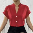 thumbnail image 2 of Hauts pour Femmes de Couleur Unie à Boutons T-Shirts Blouse à Col en V, 2 of 7