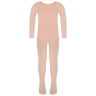 YiZYiF Kids Girls Thermal Underwear Set Compression Base Layer Long Sleeve Tops with Tights Ballet Dancewear Nude#B(Footed) M