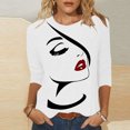 thumbnail image 2 of Penkiiy Hauts pour Femmes Mode Femmes T-shirt Imprimé Mi-Long Manches 3/4 Blouse Col Rond Hauts Décontractés Blanc Vêtements Y2K, 2 of 4