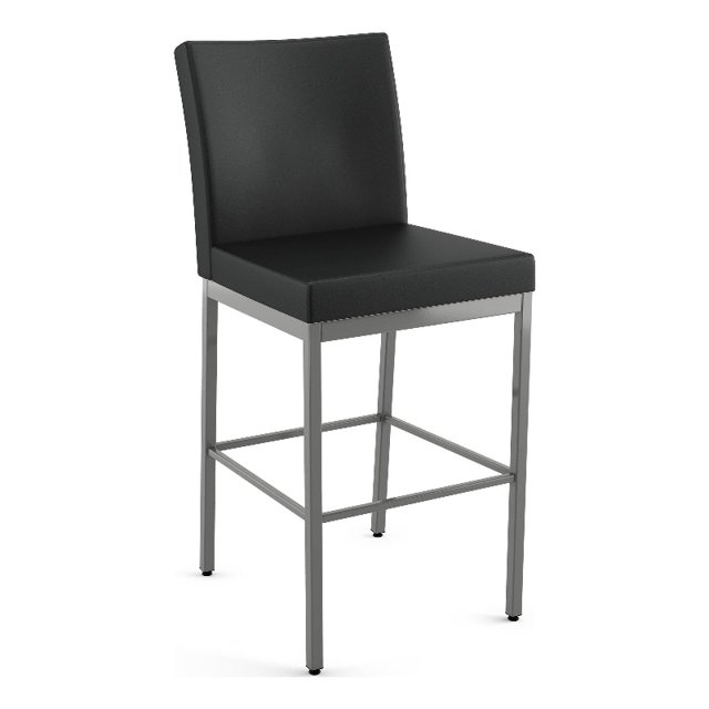 Amisco Perry Plus 26" Counter Stool - Black Faux Leather/Glossy Grey Metal