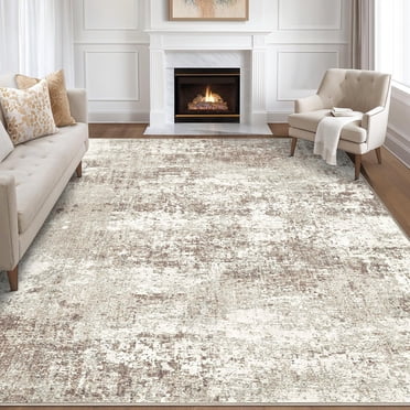 BERTHMEER 5'x7' Modern Abstract Area Rugs Beige Rugs for Living Room Bedroom Dining Room Office Farmhouse Distressed Machine Washable Non-slip Carpets Tapis