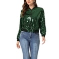 thumbnail image 1 of INSPIRE CHIC Women's Sequin Jacket Zipper Closure Hidden Pockets Bomber Jacket Dark Green L, 1 of 6