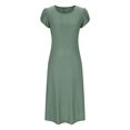 thumbnail image 4 of Ovzne Robes d'Été pour Femmes Robe Femme Été Aguichant Mode Couleur Unie Poche Volant Manches Courtes Col Rond Robe Grande Taille Robe Manches Courtes Liquidation, 4 of 6